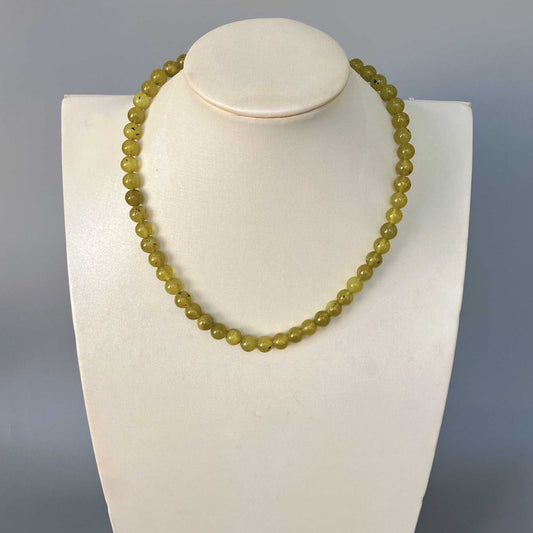 Serpentine Lemon Green Ch Round Bead Necklace 8mm A/A+