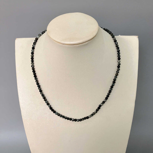 Cat's Eye Natural Grey Color Round Bead Necklace 4mm A