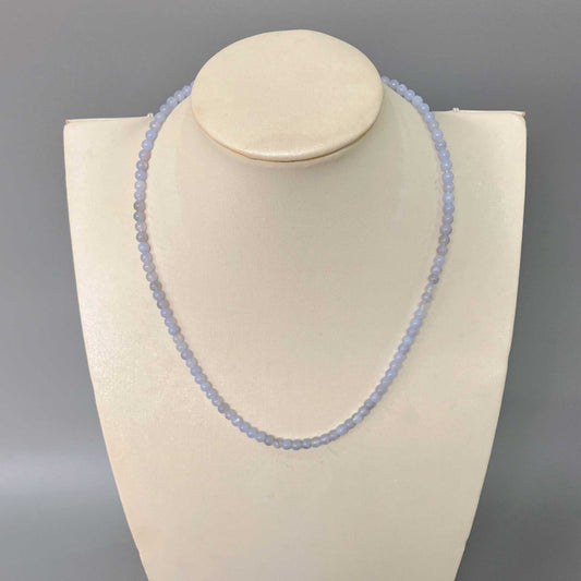 Blue Lace Agate Round Bead Necklace 4mm A