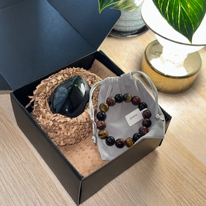 彩虎眼石手串 & 黑曜石 男士聖誕禮物 Rainbow Tiger's Eye & Black Obsidian Christmas set（For Male)