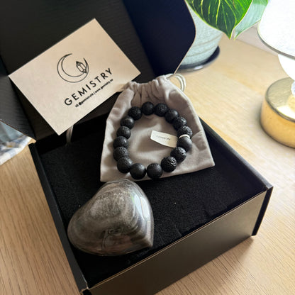 Silver Obsidian Heart Set #1 (with Basalt Bracelet)