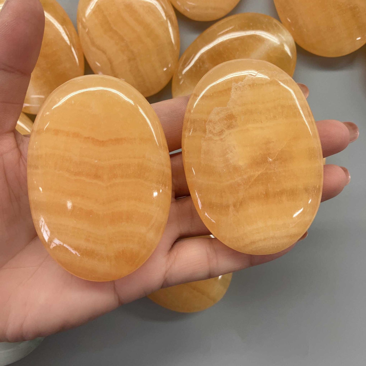 Orange Calcite China Soap stone 2.7 inch (1.45 x 4.75 x 6.75cm) A+