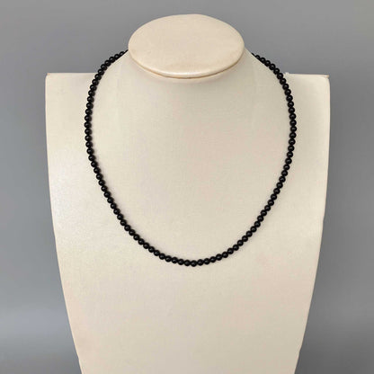 Black Tourmaline Round Bead Necklace 4mm A
