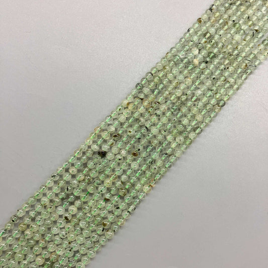 Epidote In Prehnite With Black Tourmaline Round Bead 16" 4mm A